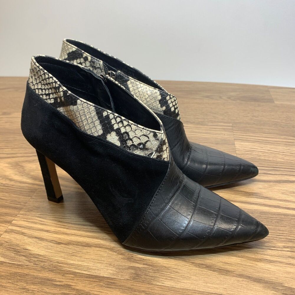 Vince Camuto Women's 6 Sempren Suede Leather Ankle Bootie Black White Heel